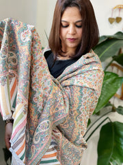 White Woven Kaani Jaal Pashmina Stole