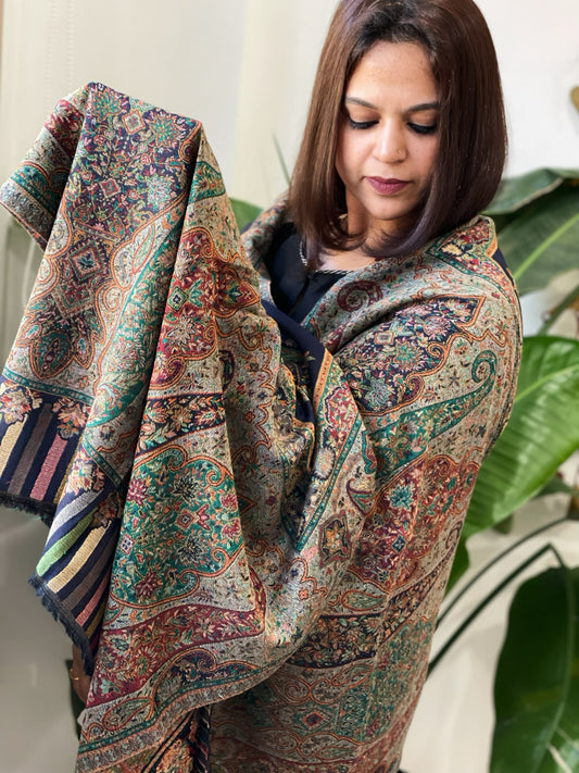 Navy Woven Kaani Jaal Pashmina Stole