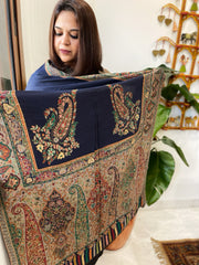 Navy Woven Kaani Jaal Pashmina Stole