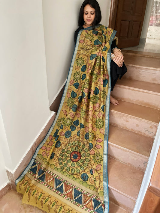Handpainted Kalamkari Dupatta in Chanderi Silk