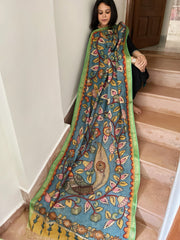Handpainted Kalamkari Dupatta in Chanderi Silk