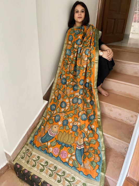 Handpainted Kalamkari Dupatta in Chanderi Silk