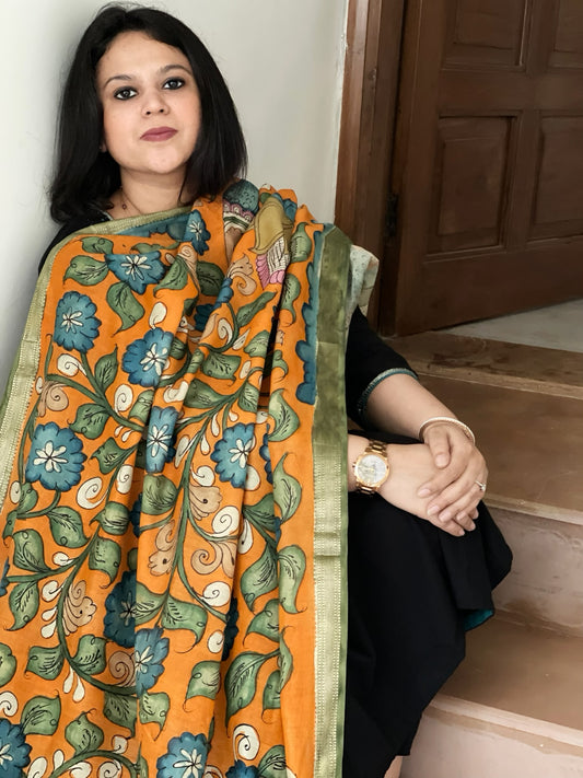 Handpainted Kalamkari Dupatta in Chanderi Silk