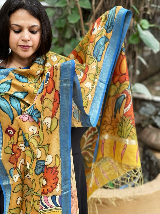 Handpainted Kalamkari Dupatta in Chanderi Silk