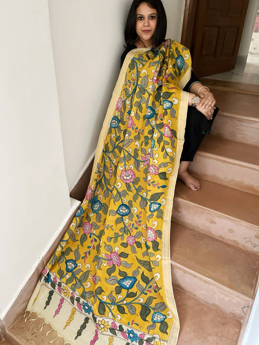 Handpainted Kalamkari Dupatta in Chennuri Silk