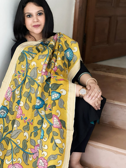 Handpainted Kalamkari Dupatta in Chennuri Silk