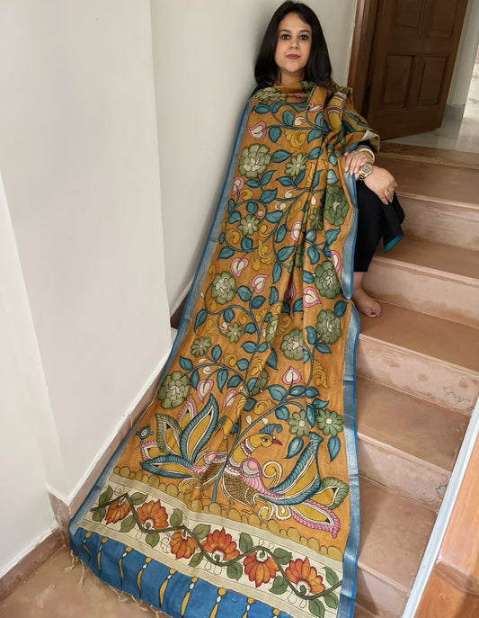Handpainted Kalamkari Dupatta in Chanderi Silk
