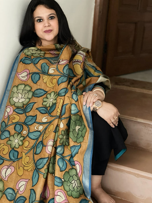 Handpainted Kalamkari Dupatta in Chanderi Silk