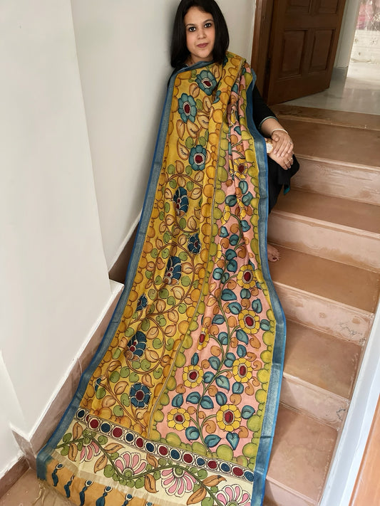 Handpainted Kalamkari Dupatta in Chanderi Silk