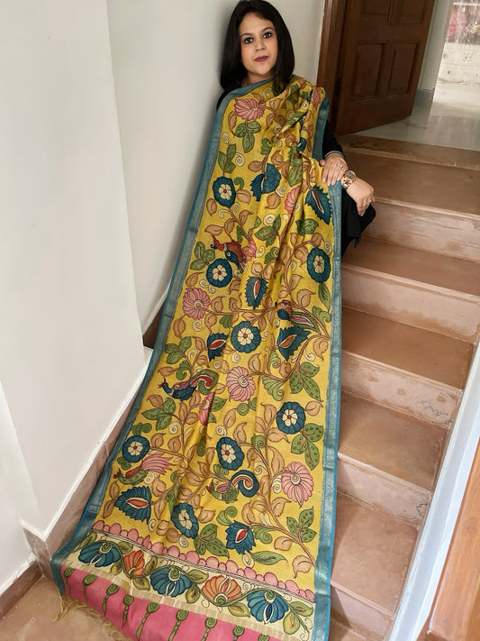 Handpainted Kalamkari Dupatta in Chanderi Silk
