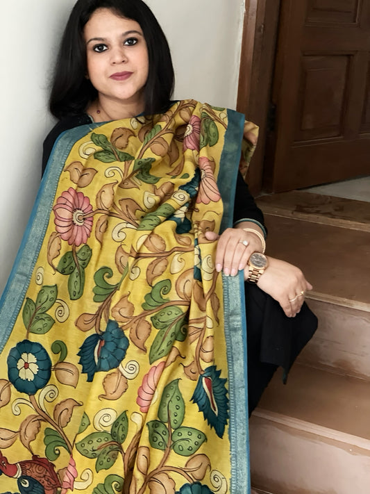 Handpainted Kalamkari Dupatta in Chanderi Silk