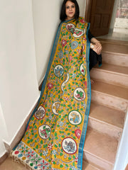 Handpainted Kalamkari Dupatta in Chennuri Silk