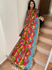 Handpainted Kalamkari Dupatta in Chennuri Silk