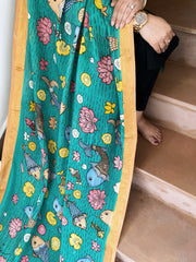 Handpainted Kalamkari Dupatta in Chennuri Silk
