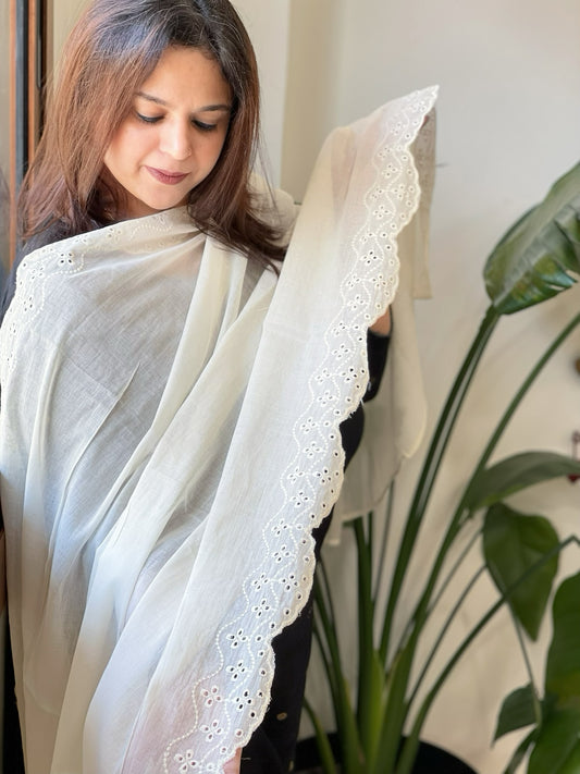 Off-White Cotton Dupatta with Embroidery