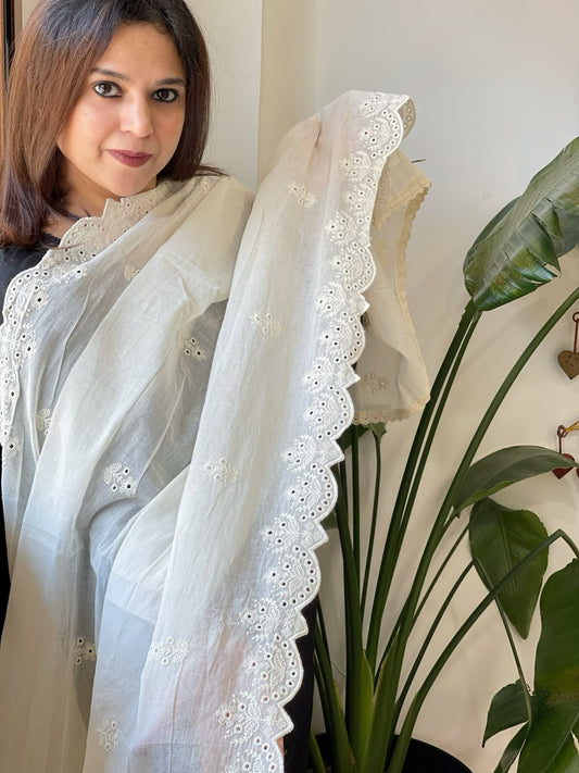 Off-White Cotton Dupatta with Embroidery