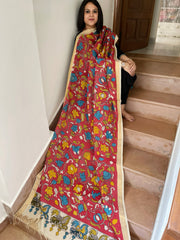 Handpainted Kalamkari Dupatta in Chennuri Silk