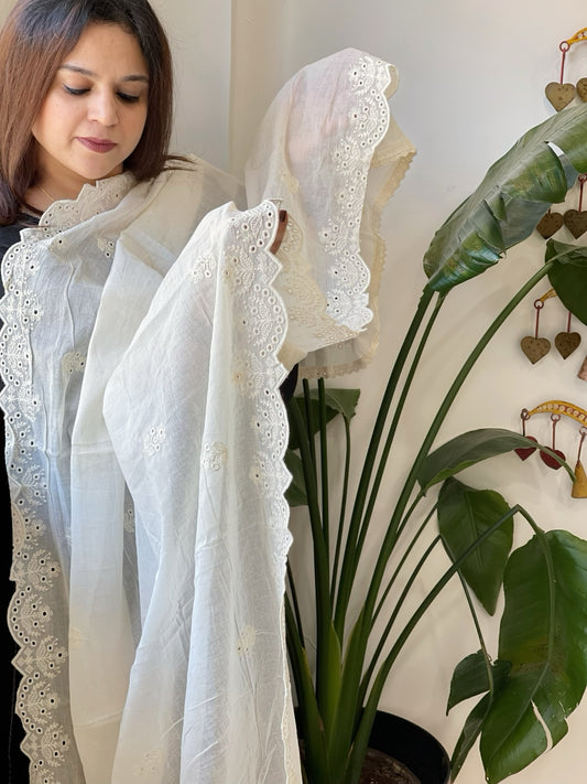 Off-White Cotton Dupatta with Embroidery