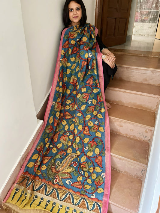 Handpainted Kalamkari Dupatta in Chanderi Silk