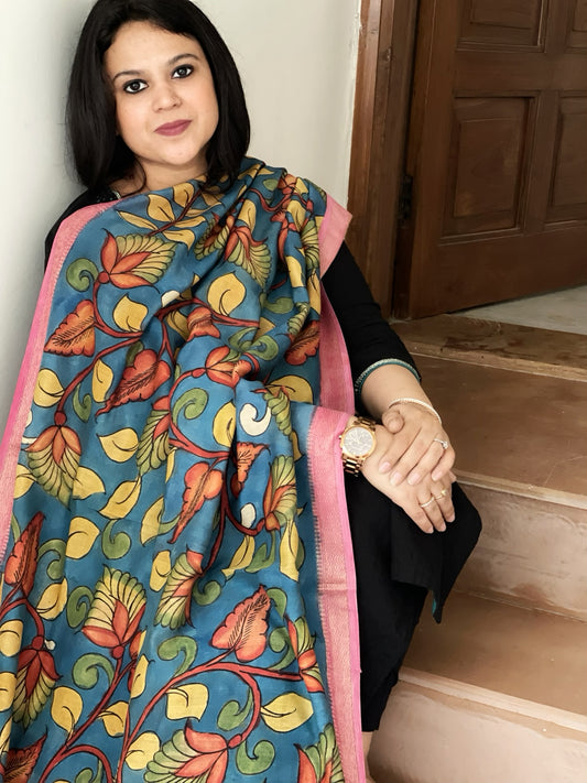 Handpainted Kalamkari Dupatta in Chanderi Silk