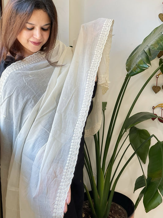 Off-White Cotton Dupatta with Embroidery