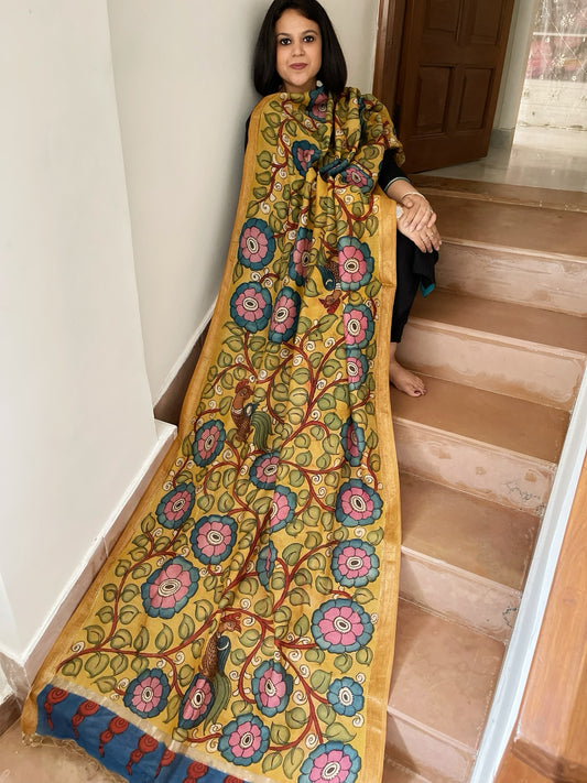 Handpainted Kalamkari Dupatta in Chanderi Silk