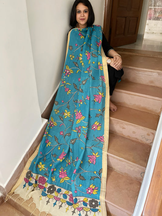 Handpainted Kalamkari Dupatta in Chennuri Silk