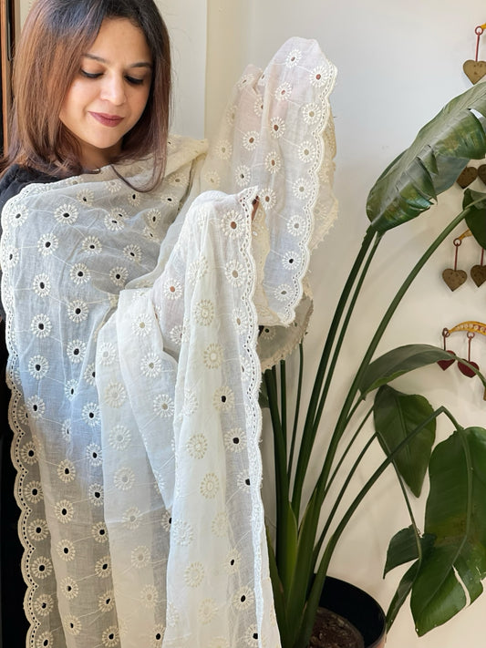 Off-White Cotton Dupatta with Embroidery