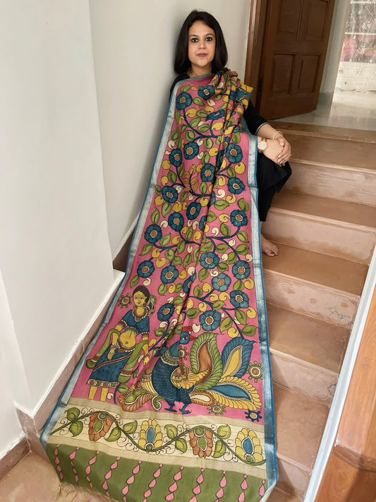 Handpainted Kalamkari Dupatta in Chanderi Silk