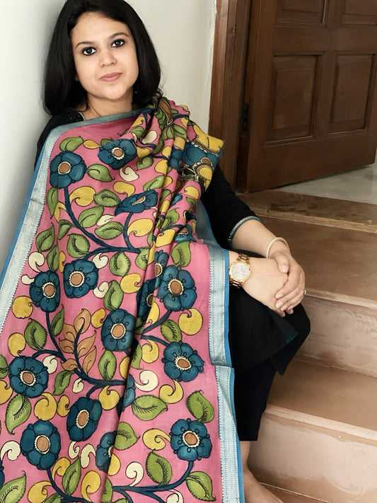 Handpainted Kalamkari Dupatta in Chanderi Silk
