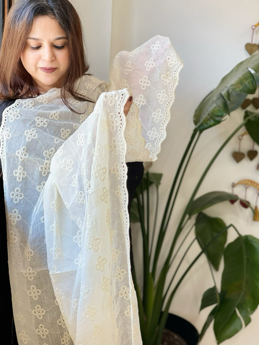 Off-White Cotton Dupatta with Embroidery