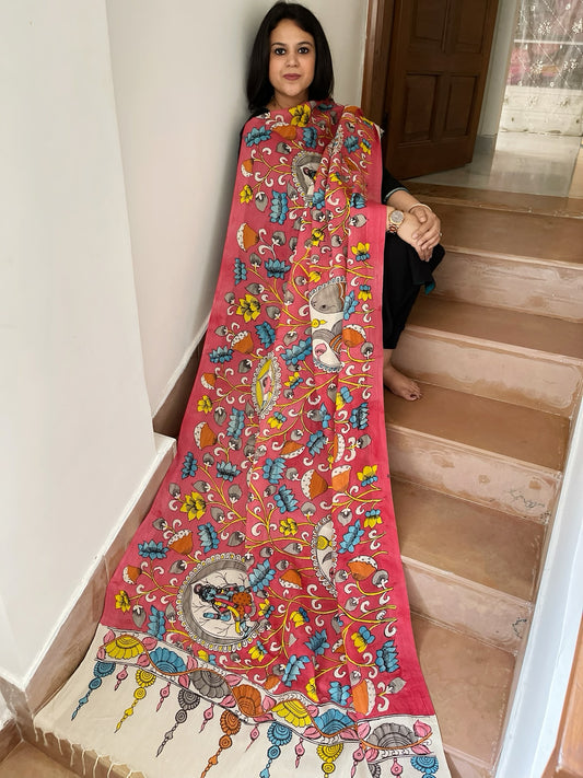 Handpainted Kalamkari Dupatta in Chennuri Silk