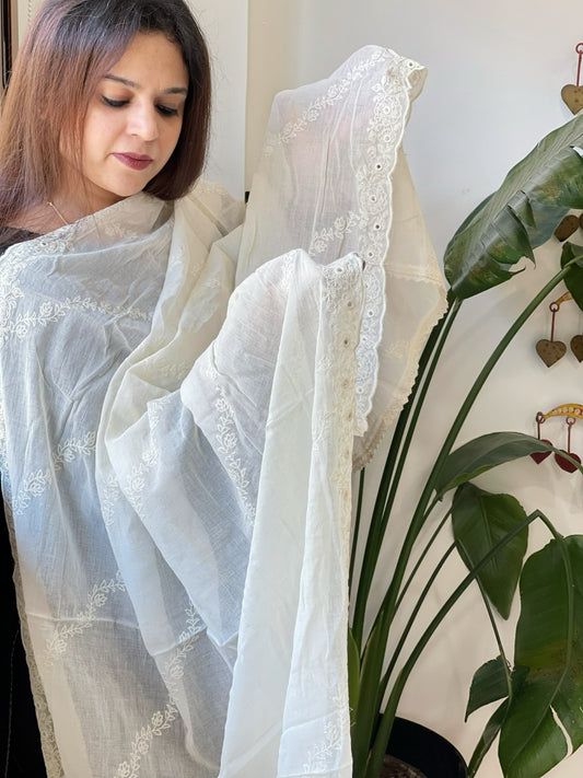 Off-White Cotton Dupatta with Embroidery