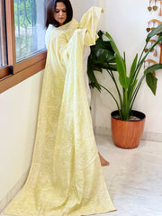 Lime Yellow Kashmiri Aari Embroidery dupatta in Mul