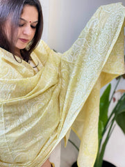 Lime Yellow Kashmiri Aari Embroidery dupatta in Mul