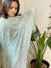 Aqua Kashmiri Aari Embroidery dupatta in Mul