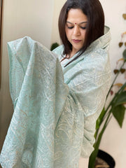 Aqua Kashmiri Aari Embroidery dupatta in Mul