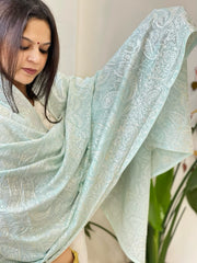 Aqua Kashmiri Aari Embroidery dupatta in Mul