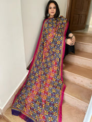 Purple, Pink Handmade Kantha Dupatta in Silk
