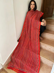 Orange Handmade Kantha Dupatta in Silk
