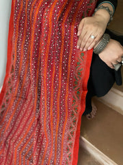 Orange Handmade Kantha Dupatta in Silk