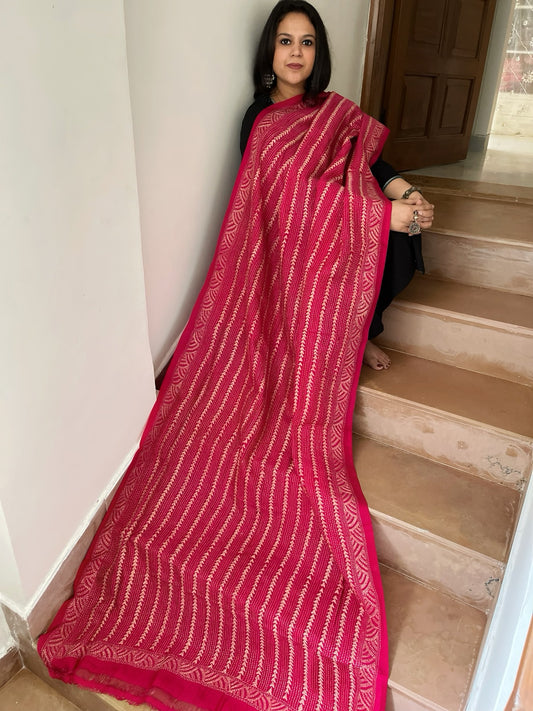 Pink Handmade Kantha Dupatta in Silk