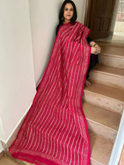 Pink Handmade Kantha Dupatta in Silk