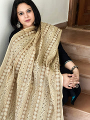 Beige Handmade Kantha Dupatta in Silk