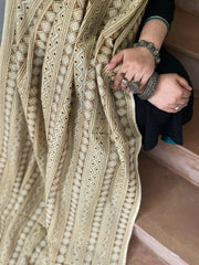 Beige Handmade Kantha Dupatta in Silk