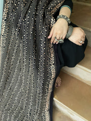 Black Handmade Kantha Dupatta in Silk
