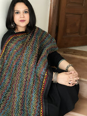 Black Handmade Kantha Dupatta in Silk