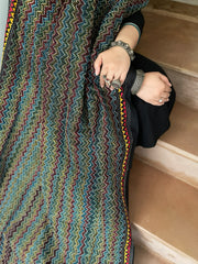 Black Handmade Kantha Dupatta in Silk