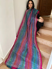 Pink, Blue Handmade Kantha Dupatta in Silk