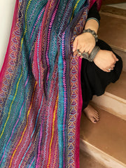 Pink, Blue Handmade Kantha Dupatta in Silk